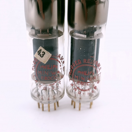 2 X E80CC PHILIPS-MINIWATT TUBE. 1950s PROD. GOLD PIN. U-FOIL GETTER. 39. CH164