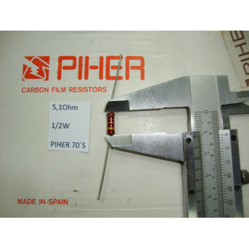 VINTAGE PIHER RESISTOR. 1/2W 5.1R 5.1Ohm 5% *1 PC* NEW ORIGINAL 1970´S +