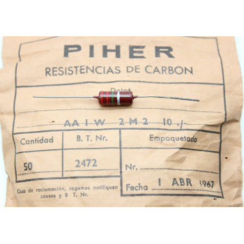 VINTAGE PIHER RESISTOR. 1W 2M2 10% *1 PC* NEW ORIGINAL 1960´S +F100817