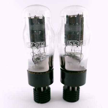2 X 5Y3GB CIFTE TUBE. 1960s RT PROD. BLACK PLATES. MATCHED PAIR. 56. CH164