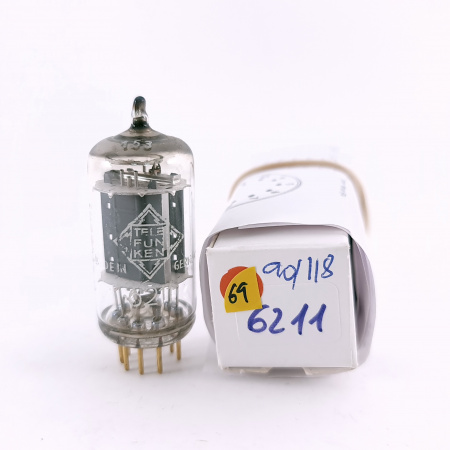 1 X 6211 TELEFUNKEN TUBE. 1960s PROD. GOLD PIN. 90/118% EMISSION. 69. CH164