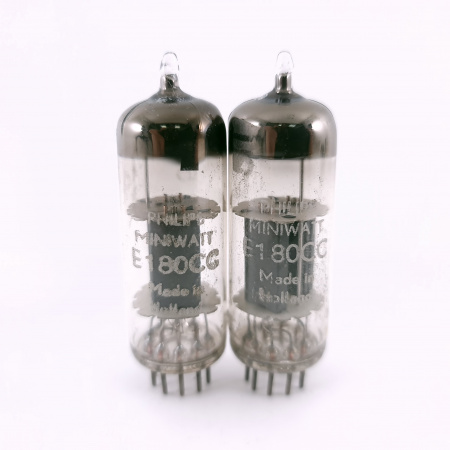 2 X E180CC / 7062 PHILIPS-MINIWATT TUBE. 1960s PROD. U-FOIL GETTER.USED.7.CH165
