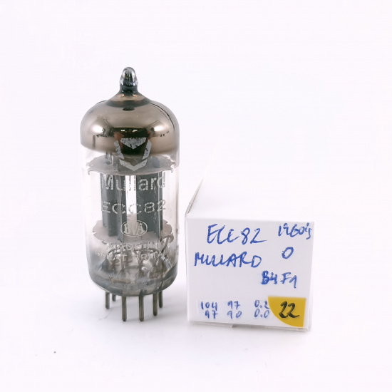 1 X ECC82 MULLARD TUBE. 1960s PROD. B4F1. 104/97% EMISSION. USED. 22. CH165