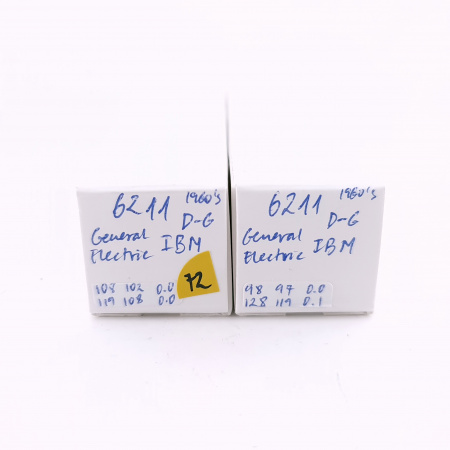 2 X 6211 GE TUBE. 1960s PROD. DUAL GETTER. MATCHED PAIR. CLEAR TOP. 72. CH165