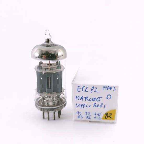1 X ECC82 MARCONI TUBE. 1960s PROD. COPPER RODS. 95/83% EMISSION. 82. CH165