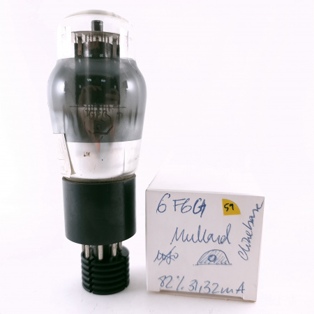 1 6F6G MULLARD TUBE. 1950s PROD. BLACK PLATES. FLAT GETTER.COPPER RODS.59.CH165