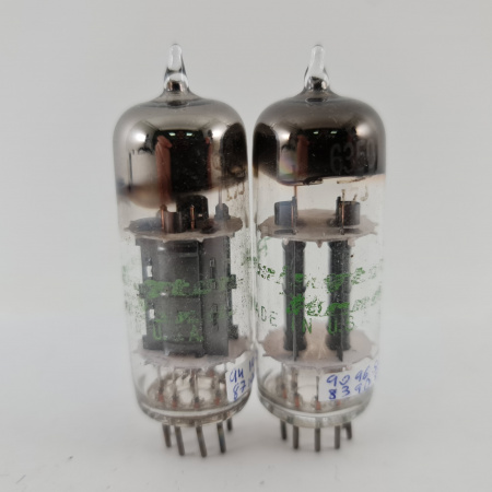 2 X 6350 TUBE. 1950s SYLVANIA PROD. BLACK PLATES. D-G. MATCHED PAIR. 109. CH165
