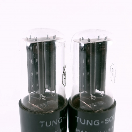 2 X 5Y3GT TUNG-SOL TUBE. 1950s PROD. BLACK PLATES. MATCHED PAIR. 119. CH165