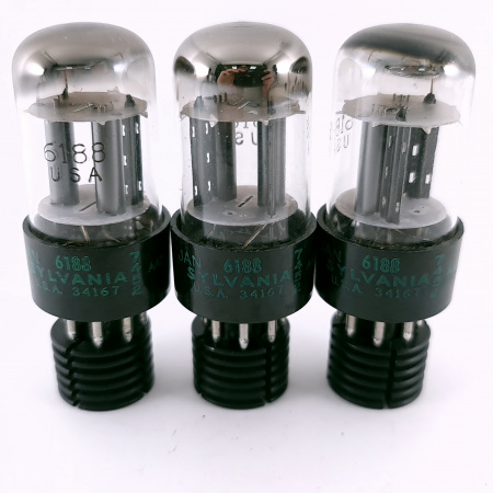 3 X 6188 SYLVANIA TUBE. 1970s PROD. BLACK PLATES. MATCHED PAIR + 1. 120. CH165