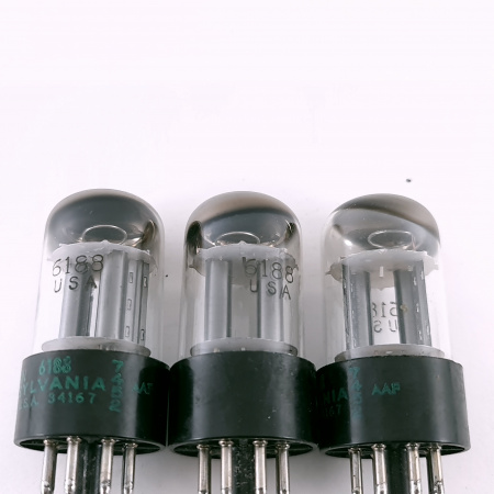 3 X 6188 SYLVANIA TUBE. 1970s PROD. BLACK PLATES. MATCHED PAIR + 1. 120. CH165