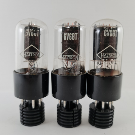 3 X 6V6GT HALTRON TUBE. 1950s JAPAN PROD. BLACK P. D-G. MATCHED TRIO. 127.CH165