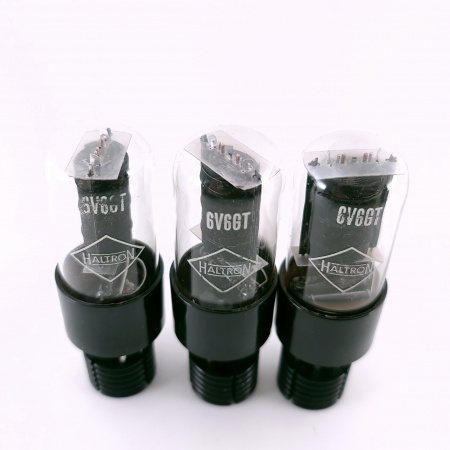 3 X 6V6GT HALTRON TUBE. 1950s JAPAN PROD. BLACK P. D-G. MATCHED TRIO. 127.CH165
