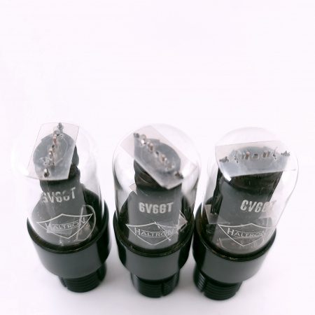 3 X 6V6GT HALTRON TUBE. 1950s JAPAN PROD. BLACK P. D-G. MATCHED TRIO. 127.CH165