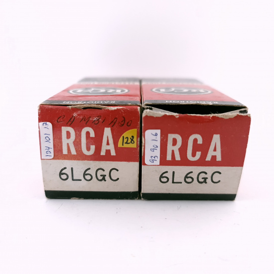 2 X 6L6GC RCA TUBE. 1950s PROD. BLACK PLATES. MATCHED PAIR. 128. CH165
