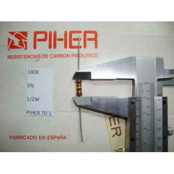 VINTAGE PIHER RESISTOR. 1/2W 180K 5% *1 PC* NEW ORIGINAL 1970´S+ C372