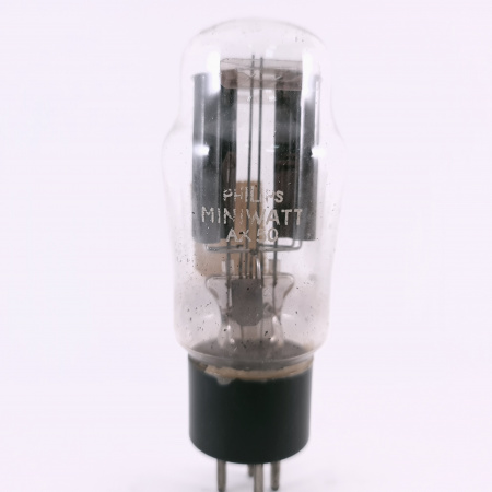 1 X AX50 PHILIPS-MINIWATT TUBE. 1950s PROD. BLACK PLATES. SOLID GETTER.11.CH166