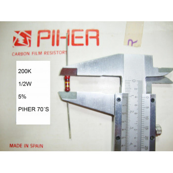 VINTAGE PIHER RESISTOR. 1/2W 200K 5% *1 PC* NEW ORIGINAL 1970´S+ C394