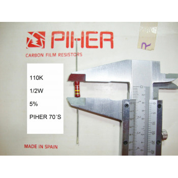 VINTAGE PIHER RESISTOR. 1/2W 110K 5% *1 PC* NEW ORIGINAL 1970´S + C371