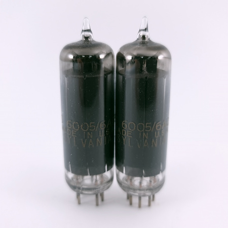 2 X 6005 / 6AQ5W SYLVANIA GOLD TUBE. 1960s PROD. BLACK PLATES. 41. CH166