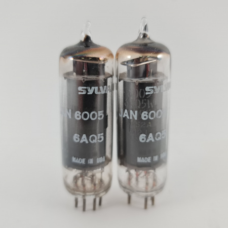 2 X JAN 6005 / 6AQ5W SYLVANIA TUBE. 1950s PROD. BLACK PLATES. 43. CH166