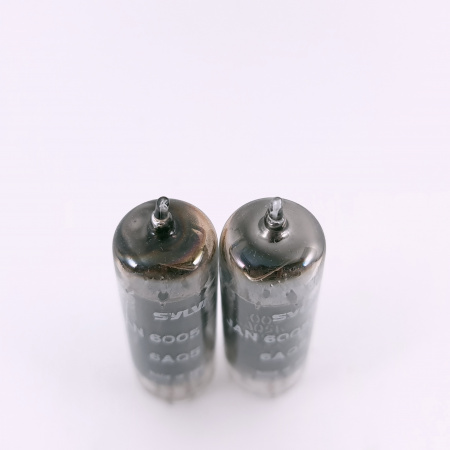 2 X JAN 6005 / 6AQ5W SYLVANIA TUBE. 1950s PROD. BLACK PLATES. 43. CH166