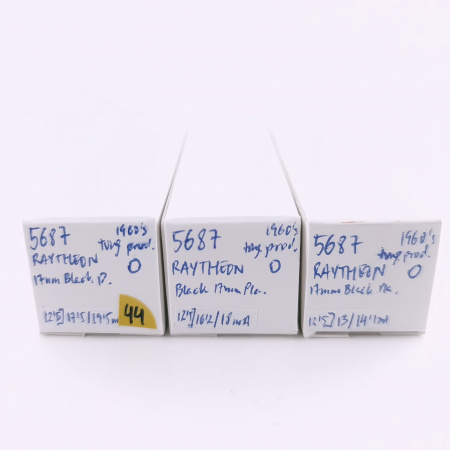 3 X 5687 RAYTHEON TUBE. 1960s TUNG-SOL PROD. 17MM BLACK PLATES. 44. CH166