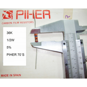 VINTAGE PIHER RESISTOR. 1/2W 36K 5% *1 PC* NEW ORIGINAL 1970´S +