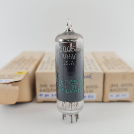 4 X JHS 6005 / 6AQ5W SYLVANIA TUBE. 1964 PROD. BLA. PLAT. MATCHED QUAD.49.CH166