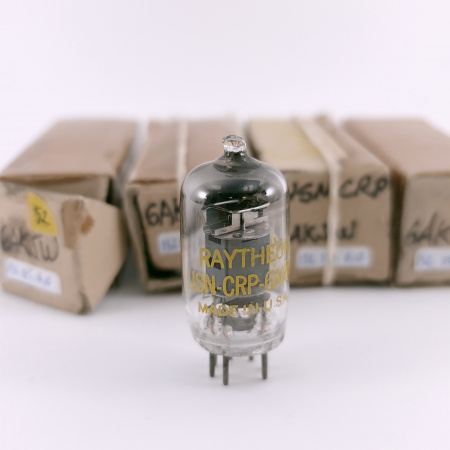 4 X 6AK5W RAYTHEON TUBE. 1950s ARMY PROD. BLACK PLATES. MATCHED QUAD. 52. CH166