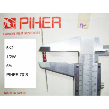 VINTAGE PIHER RESISTOR. 1/2W 6K2 6.2K 5% *1 PC* NEW ORIGINAL 1970´S +