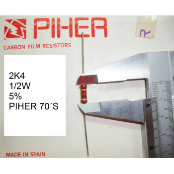 VINTAGE PIHER RESISTOR. 1/2W 2K4 2.4K 5% *1 PC* NEW ORIGINAL 1970´S +C303