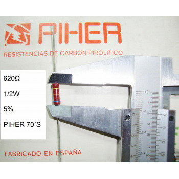 VINTAGE PIHER RESISTOR. 1/2W 620Ω 620R 620Ohm 5% *1 PC* NEW ORIGINAL 1970´S +