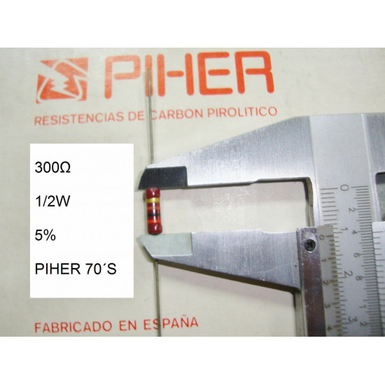 VINTAGE PIHER RESISTOR. 1/2W 300Ω 300R 300Ohm 5% *1 PC* NEW ORIGINAL 1970´S +