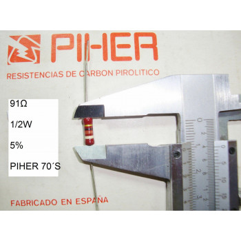 VINTAGE PIHER RESISTOR. 1/2W 91Ω 91R 91Ohm 5% *1 PC* NEW ORIGINAL 1970´S +