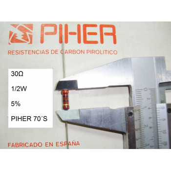 VINTAGE PIHER RESISTOR. 1/2W 30Ω 30R 30Ohm 5% *1 PC* NEW ORIGINAL 1970´S +
