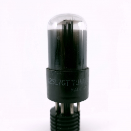 1 X 12SL7GT TUNG-SOL TUBE. 1940s PROD. BLACK ROUND PLATES. FLAT GETTER.93.CH166