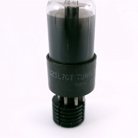 1 X 12SL7GT TUNG-SOL TUBE. 1940s PROD. BLACK ROUND PLATES. FLAT GETTER.93.CH166