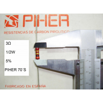VINTAGE PIHER RESISTOR. 1/2W 3Ω 3R 3Ohm 5% *1 PC* NEW ORIGINAL 1970´S +
