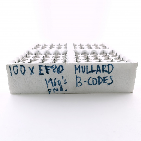 100 X EF80 MULLARD TUBE. 1960s PROD. B-CODES. MESH PLATE. COPPER RODS. CH113