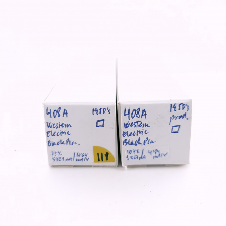 2 X 408A WESTERN ELECTRIC TUBE. 1950s PROD. BLACK PLATES. 118. CH166