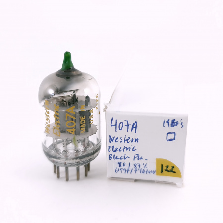 1 X 407A WESTERN ELECTRIC TUBE. 1970s PROD. BLACK PLATES. SQUARE GETTER. 122. CH166