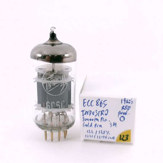 1 X ECC865 INDUSTRO TUBE. 1960s RSD PROD. SMOOTH PLATES. 3M. GOLD PIN.123.CH166