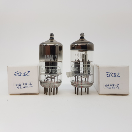 2 X 12AU7 RADIOTRON TUBE. 1960s PROD. 116/93% - 110/93%. PAIR MATCHED. C19