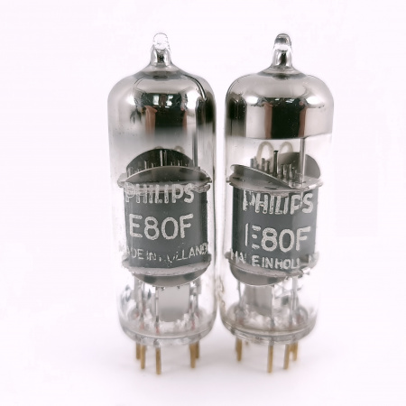 2 X E80F PHILIPS TUBE. 1960s PROD. GOLD PIN. SQ. MATCHED PAIR. 140. CH166
