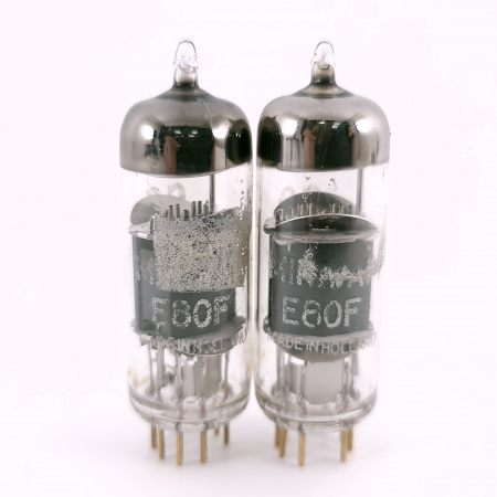 2 X E80F PHILIPS-MINIWATT TUBE. 1960s PROD. GOLD PIN. SQ.MATCHED PAIR.141.CH166