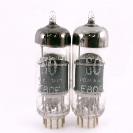 2 X E80F PHILIPS-MINIWATT TUBE. 1960s PROD. GOLD PIN. SQ.MATCHED PAIR.141.CH166