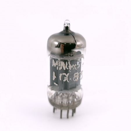 1 X ECC83 MINIWATT TUBE. 1958 PROD. 17MM PLATES. U-FOIL GETTER. USED. 145.CH166