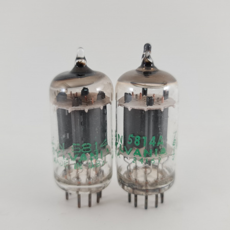 2 X 5814A SYLVANIA TUBE. 1960s PROD. 17MM PLATES. MATCHED PAIR. USED. 7. CH167
