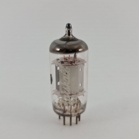 1 X ECC83 EI TUBE. 1950s PROD. 17MM SMOOTH CHROME PLATES. USED. 22. CH167