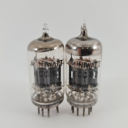 2 X ECC82 MINIWATT BARCELONA TUBE. 1960s PROD. COPPER RODS. USED. 24. CH167
